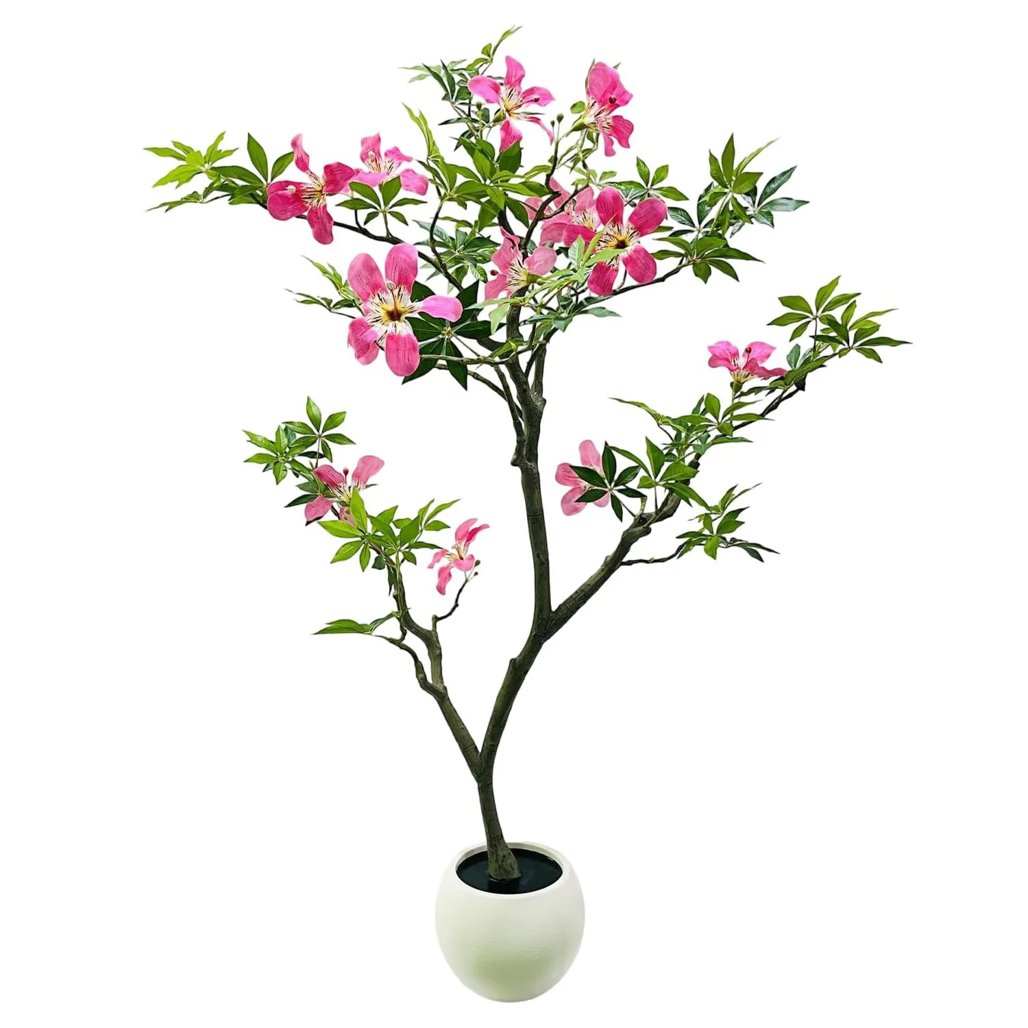 

Искусственное растение высотой 120 см (4 фута) с реалистичными листьями и цветами, декоративное искусственное дерево в горшке для гостиной