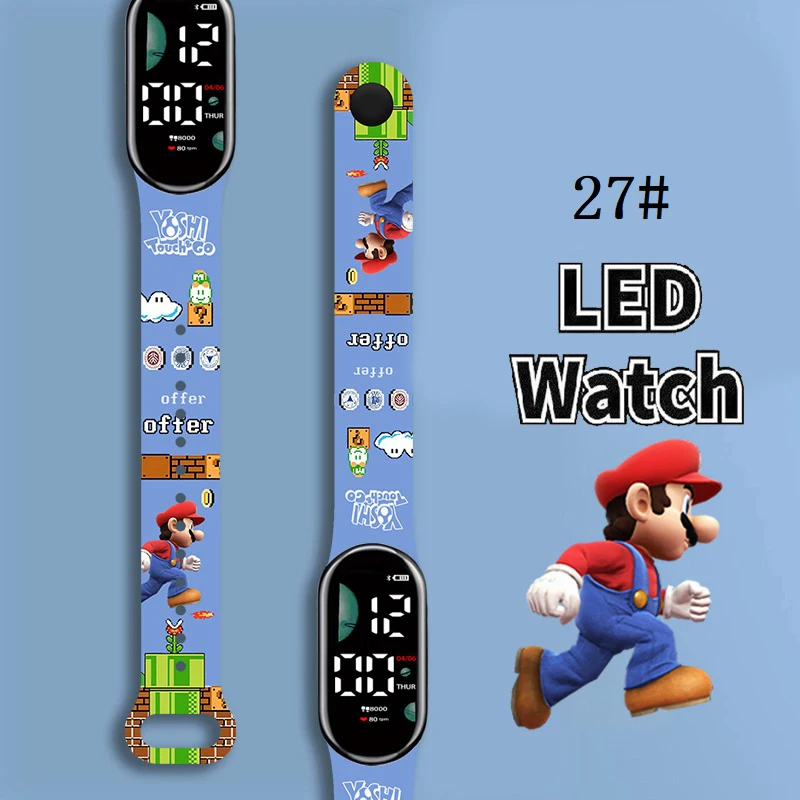 

Super Mario Bros Children's Watches Anime Character Luigi Luminous Bracelet Watch LED Touch Waterproof Kids Digital Watch Gifts