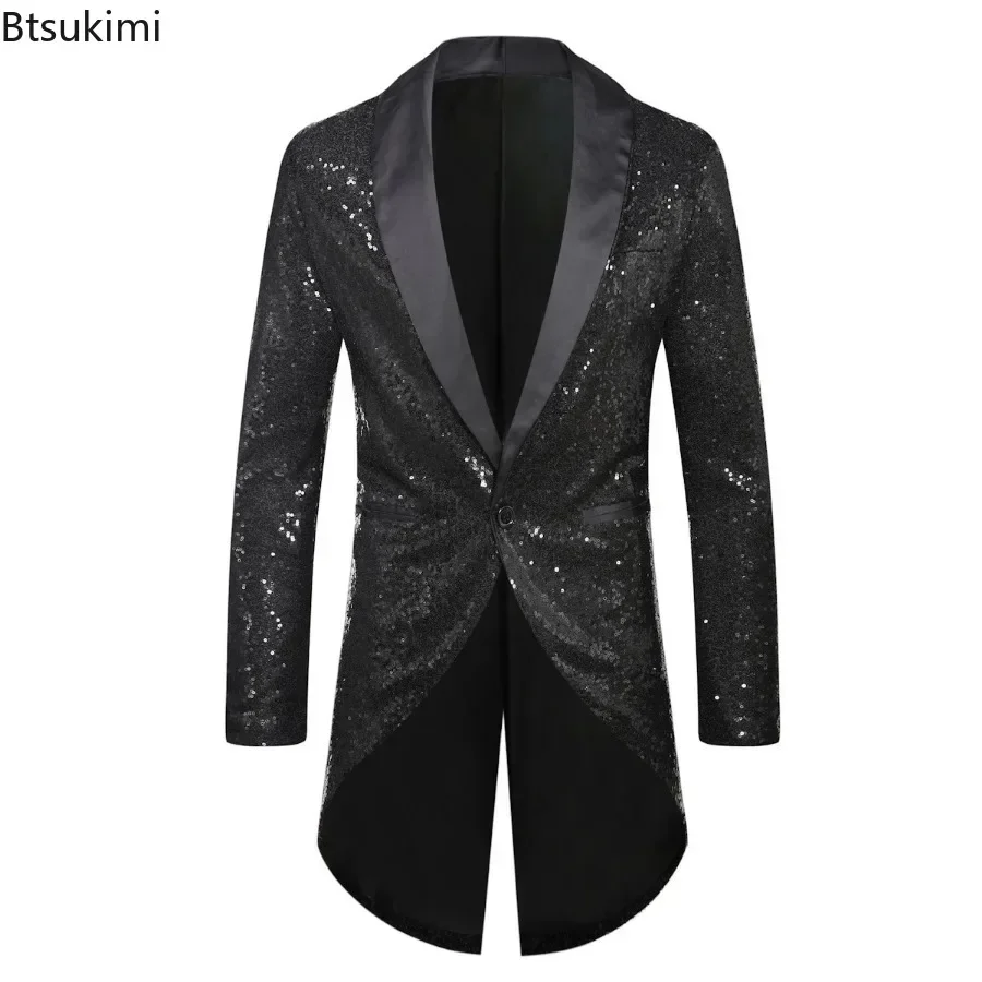 2024Men\'s Tuxedo Chic Style Male Jacket Tops Luxury Sequin Glitter Suits Blazer Men Party Stage Prom Singer Dancer Jackets Coats