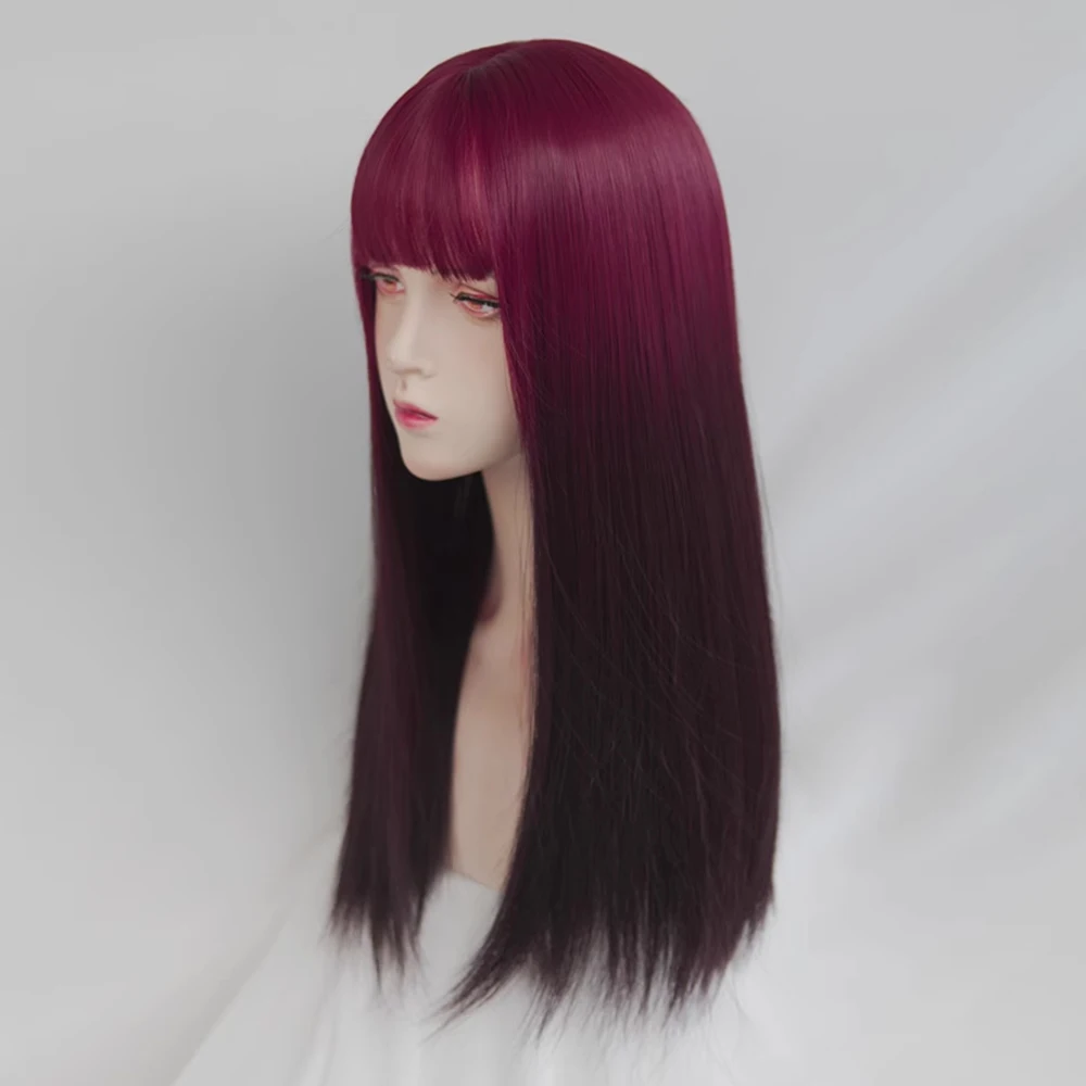 VICWIG Long Straight Ombre Red Gradient Wigs with Bangs Synthetic Women Lolita Cosplay Hair Wig for Daily Party