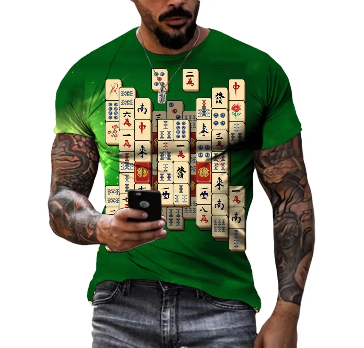 New Fashion Poker Mahjong Printed Men's T-shirt Hip Hop Short Sleeve Abstract Harajuku Creative Round Neck Large Top