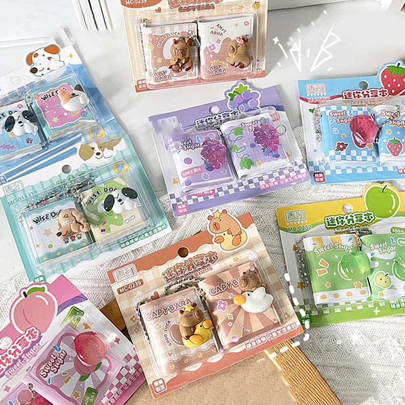 HUA 2 Stück süßes Capybara Mini tragbares Notizbuch kleiner Notizblock Kawaii Briefpapier Bürozubehör Schulbedarf Zurück zur Schule