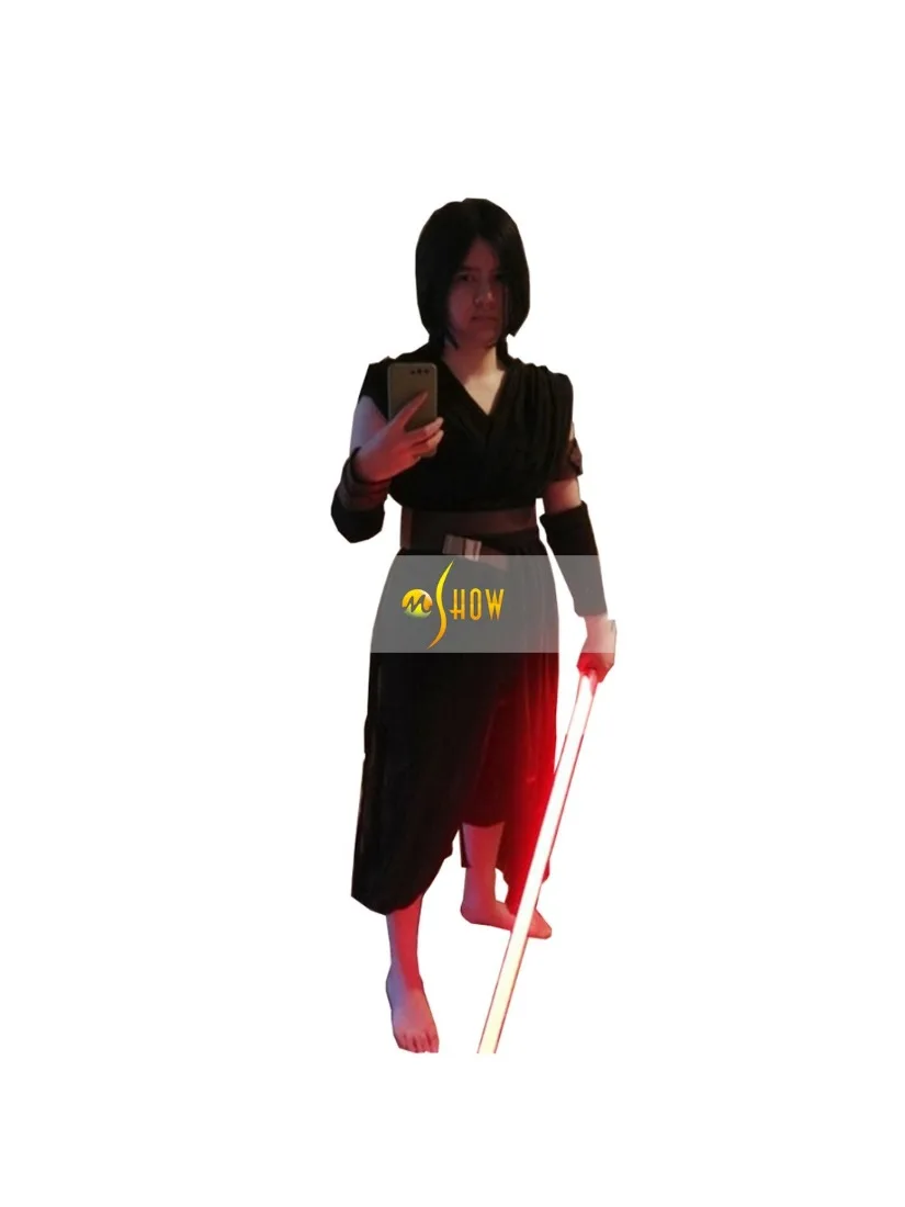 Dames zwart Rey-kostuum volwassen Jedi cosplaypakken tops broek Rey cosplay-outfit met riem voor Halloween - afbeelding 2