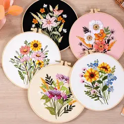 Embroidery Kits For Beginners Hand Embroidery Colorful Flower Plant DIY Kits With Embroidery Hoops Needles Threads