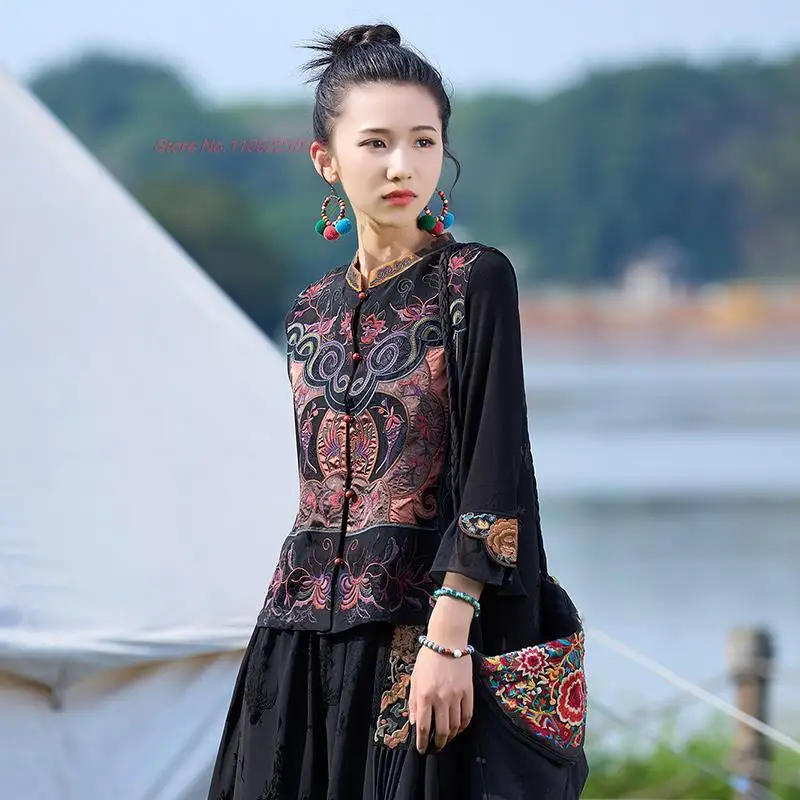 

2024 national flower print satin jacquard vest chinese vintage two-sided wear vest traditional waistcoat oriental tang suit