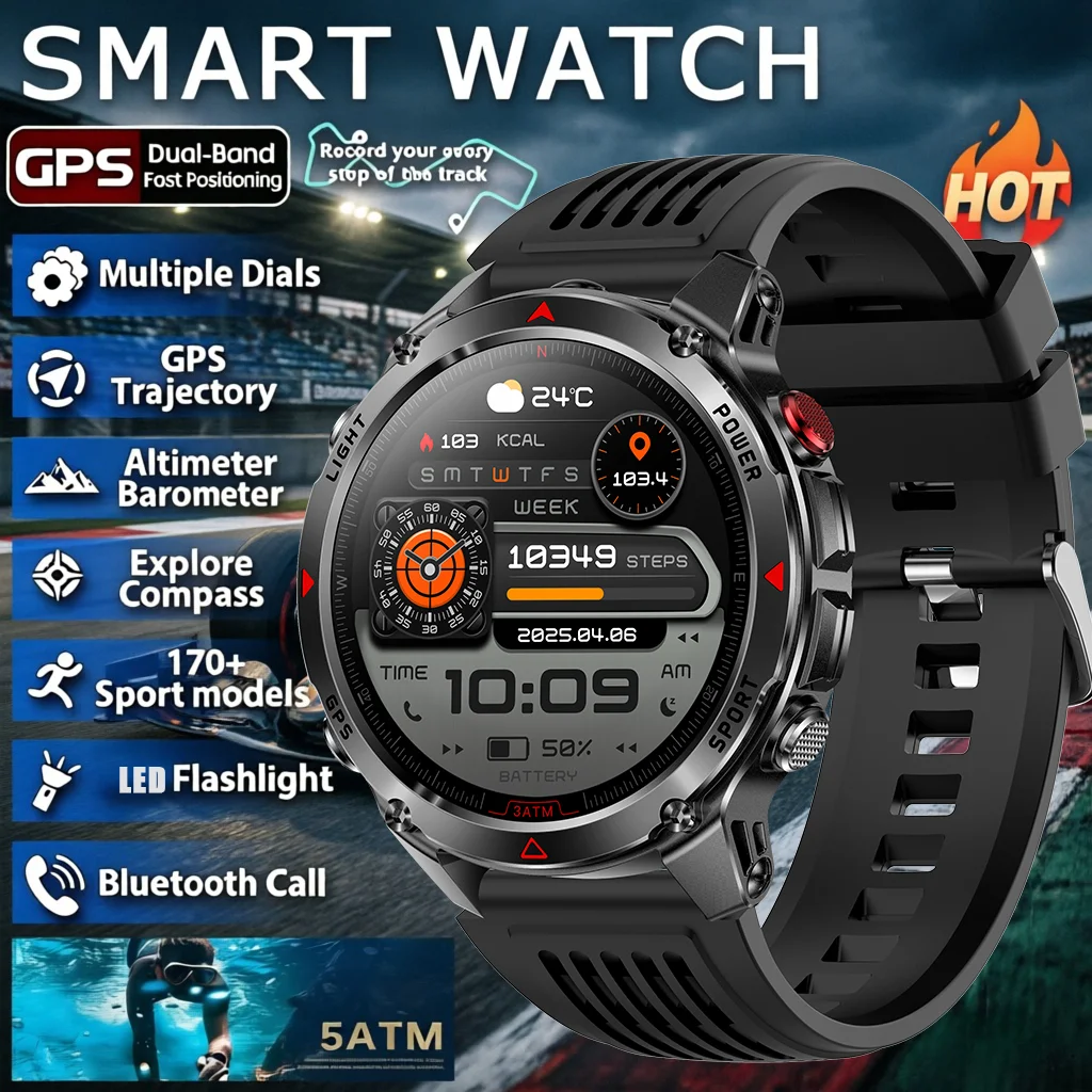 

2026NEWSmartwatch Outdoors GPS Geomagnetism IP68Waterproof Bluetooth call Compass Health monitoring 540mAh Altitude air pressure