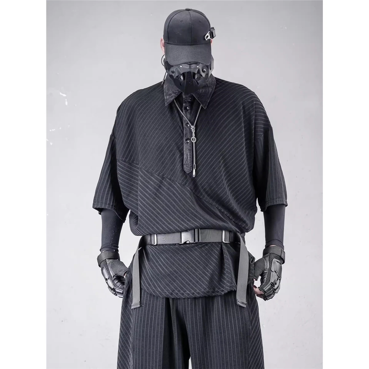 Men's Black Stripe Polo Shirt 2026 Summer Dark Loose T-Shirt Casual Tops