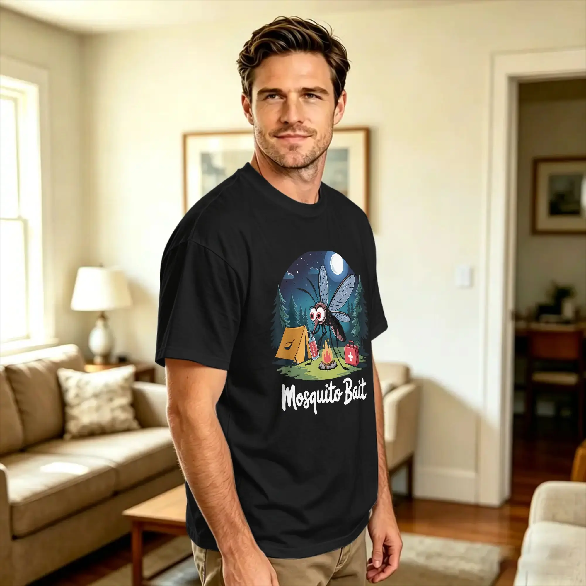 Camping Mosquito Bait Campfire Camper Summer  T-Shirt Men  Streetwear T-Shirts Beach O Neck Novelty Tee Shirt Oversize Tops