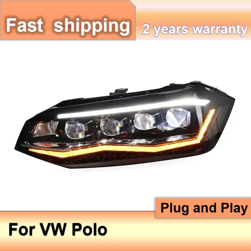 اكسسوارات السيارات للمصابيح الأمامية VW Polo 2019-2022 Volkswagen Polo إضاءة أمامية DRL بدوره إشارة منخفضة عالية شعاع العارض عدسة #4