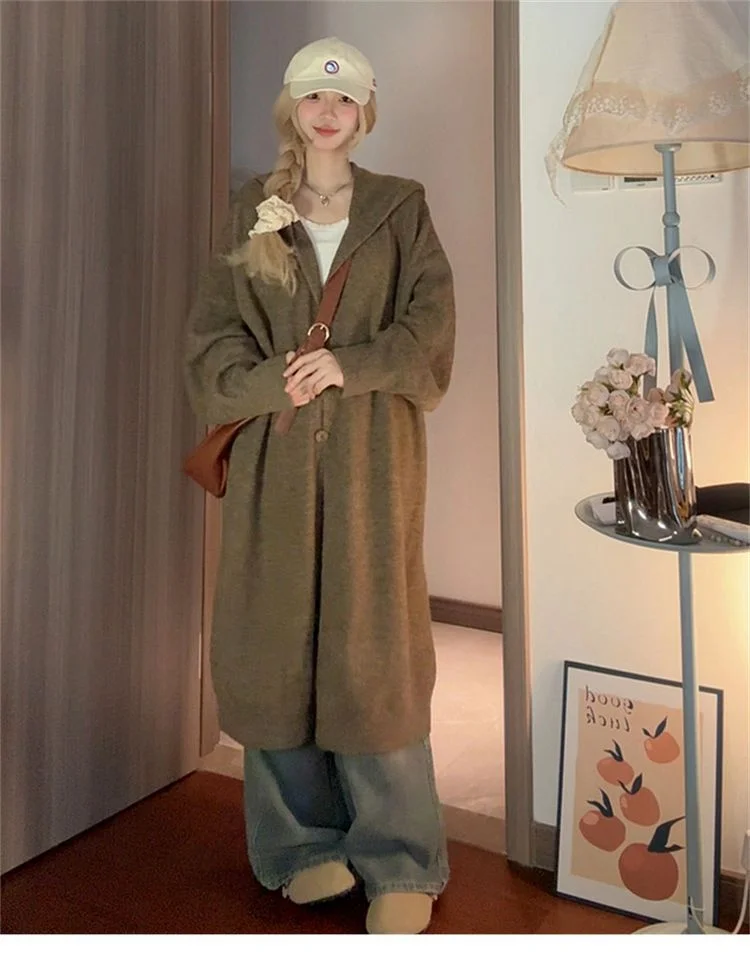 

Mid-Long Cardigans Teenager Womens Autumn Light Pattern Lettuce Semi-Turtleneck Fancy Illusion-Two-Pieces Rhinestones Patch Slim