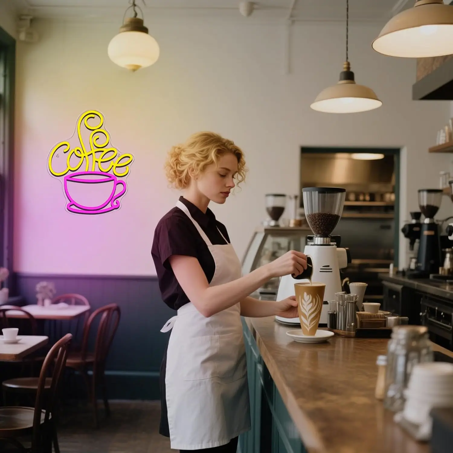 Kaffee-Neonschild, USB, dimmbar, LED-Neonlicht für Küche, Café, Bar, Bereich, Café, Lounge, Heimdekoration, ästhetische Wandleuchte