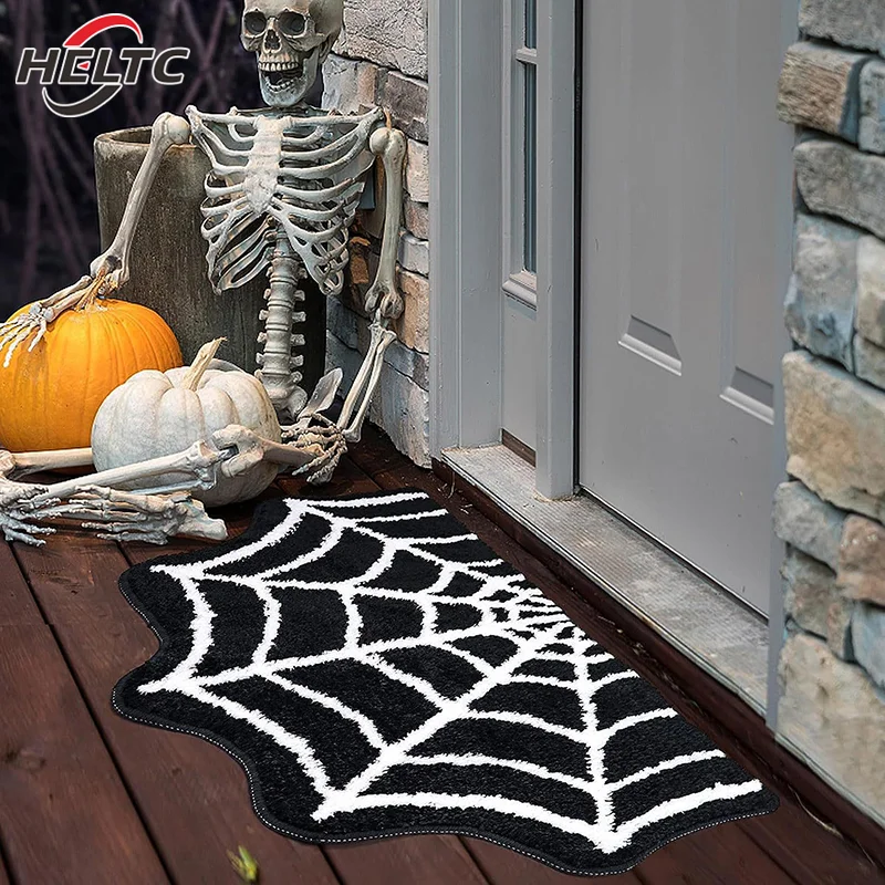 1PC Crystal Velvet Floor Mat Alien Halloween Floor Mat Horror Party Black Spider Web Entry Door Mat Entryway Decoration Foot Mat