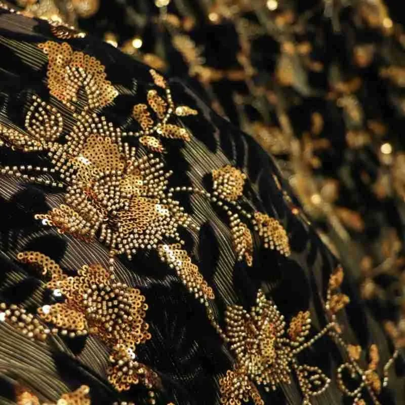 

Gold three-dimensional flower bead tube embroidered with fabric for wedding dresses evening gowns women's