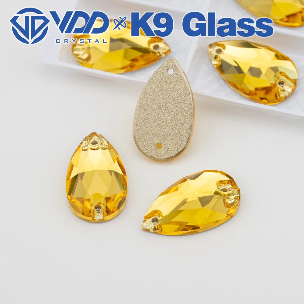 VDD S105 Sun.Topaz Pear Top Quality K9 Glass Sew On Rhinestones Crystal Flatback Sewing Strass Stones For Garment Decorations