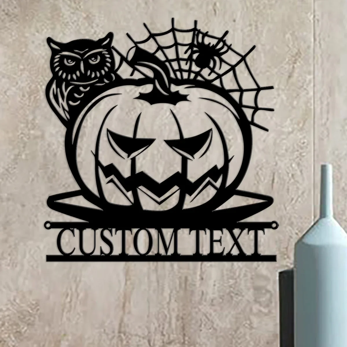 

Custom Personalized Pumpkin Halloween Metal Wall Art Owl & Spider Web Sign, Happy Halloween Decoration, Halloween Gift