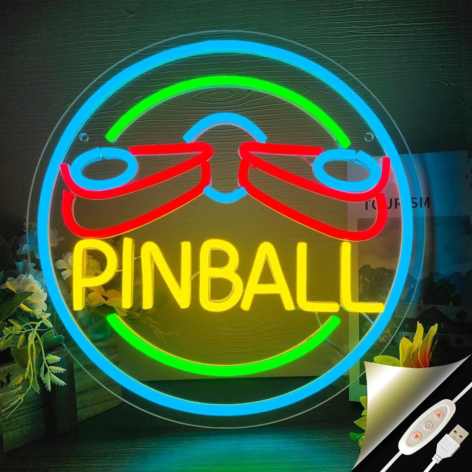 PINBALL neon sign, USB power adjustable switch LED neon light sign, Office Bedroom Bar Man Cave party game room wall decoration