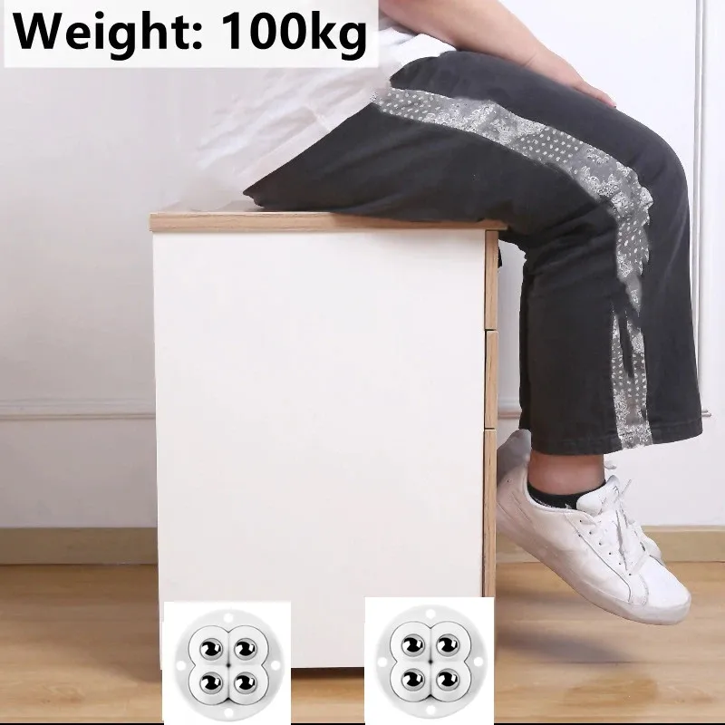 New 4Pcs Self Adhesive Type Mute Ball Universal Wheel 100Kg 4 Beads Furniture Casters Wheels Stainless Steel Wheel 360° Rotation