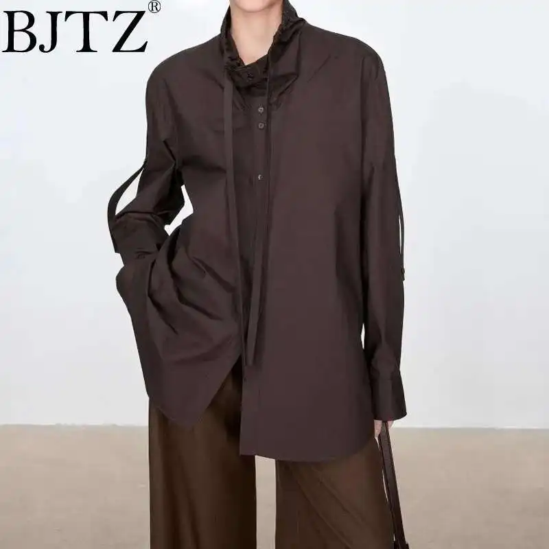 

BJTZ Simple Style All Match Design Sense Lace Decoration 2025 Spring/summer New Fashion Loose Linen Button-up Shirt Breathable