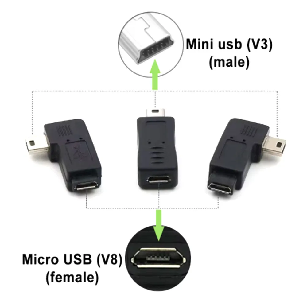 1Pce 90 Degree L-Shaped Mini USB Adapter Plug, Micro to Mini USB Male and Female Adapter, Data Cable Converter for Dash Cam