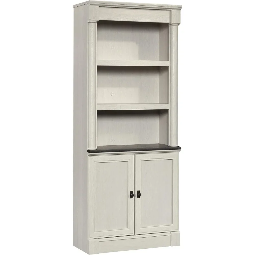 Sauder Palladia Book Shelf, Bookshelf with Storage, Library Bookcase,in Glacier Oak Finish with Doors and Adjustable Shelves