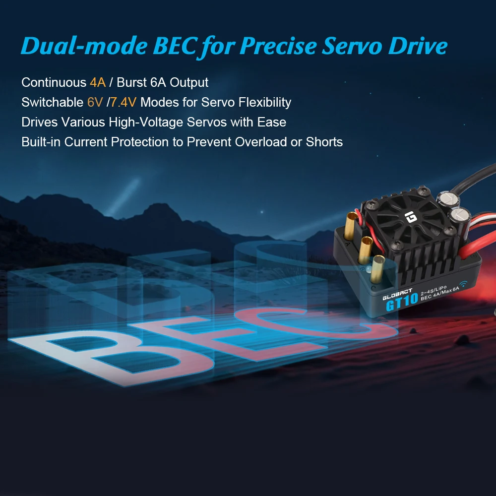 GLOBACT GT10 120A بدون فرش بدون مستشعر ESC مقاوم للماء مدمج بلوتوث وحدة تحكم إلكترونية في السرعة لـ Traxxas Arrma Big Rock