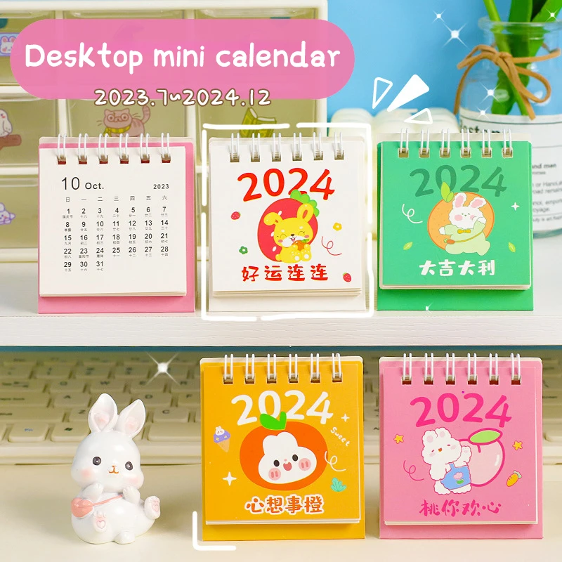 2024 Cute Little Fresh Desk Calendar Mini Desktop Planner Notepad Coil Calendar Book Office School Supplies Accessory 9.5*6.5CM