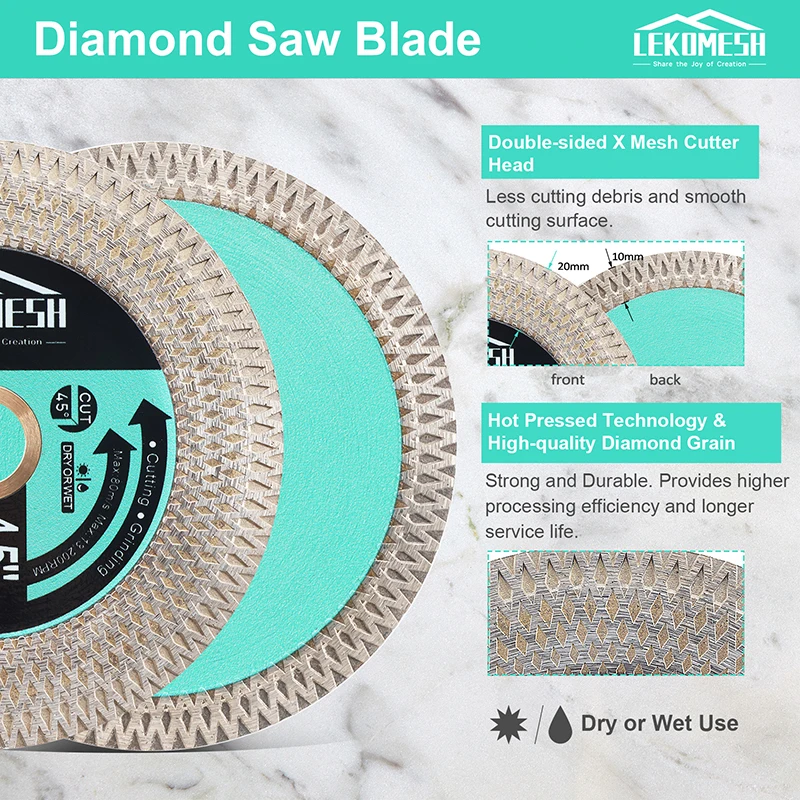 LEKOMESH 1/2/5pcs 105/115/125mm Diamond Cutting Grinding Disc X Mesh Double-side Marble Ceramic Tile Granite Cutting Saw Blade