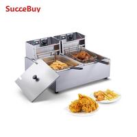 SucceBuy 12L 3000W Commercial Electric Deep Fryer w/Dual Tanks Stainless Steel Countertop Fryer for Fried Chicken French Fries