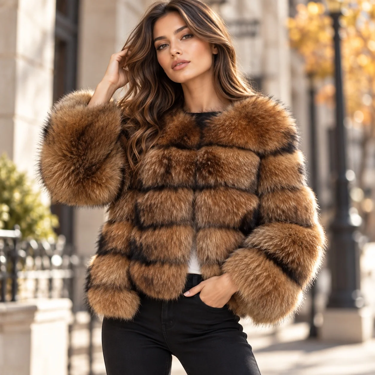 Patchwork No Hood Coat Regular Length Sexy with Autumn Regular Sleeve Jacket Elegant Commuter Round Neck 3 4 Sleeve Women Coat