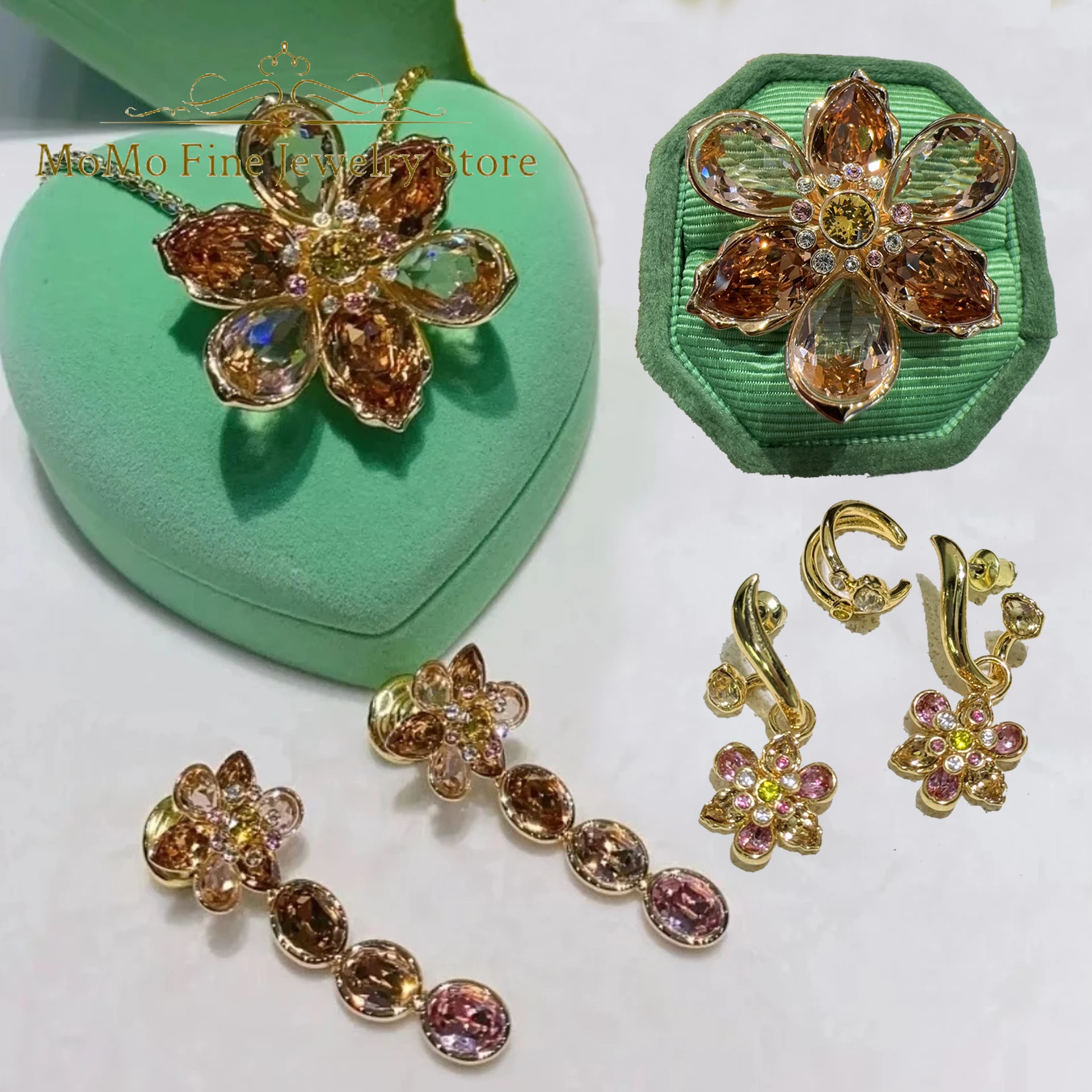 

Original 2025 New Trend Fine Jewelry Sets Charm Gold Flower Crystal Fashion Necklaces Ring Earrings for Women's Anniversary Gift