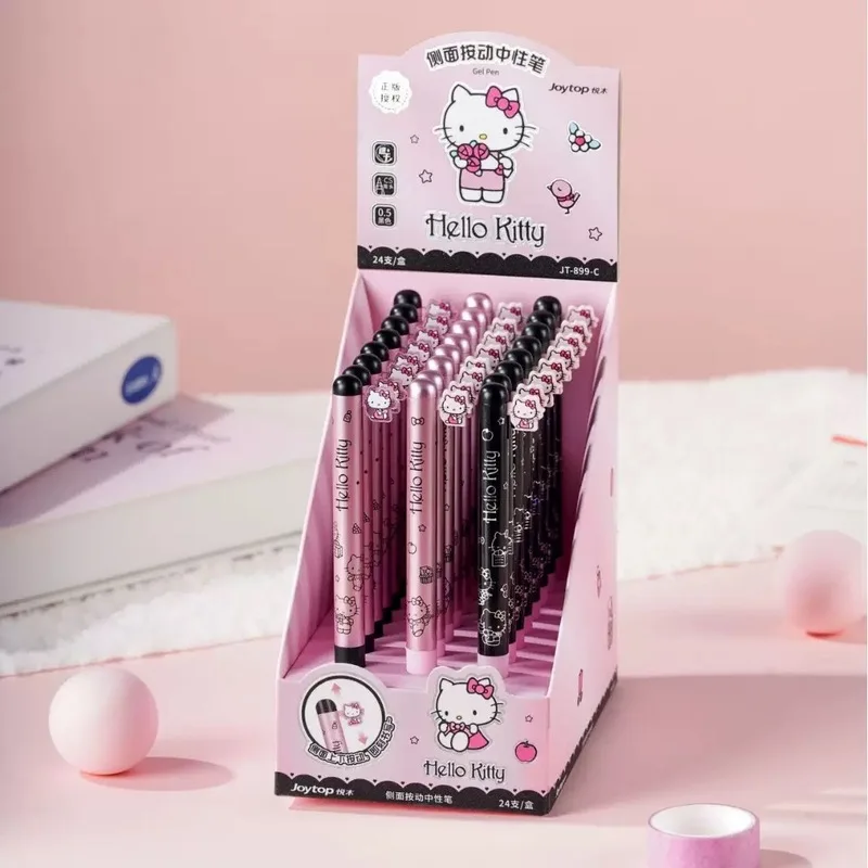 24pcs/Lot Kawaii HelloKitty Press Gel Pen Cute 0.5mm Black Ink Press Signature Pens School Supplies