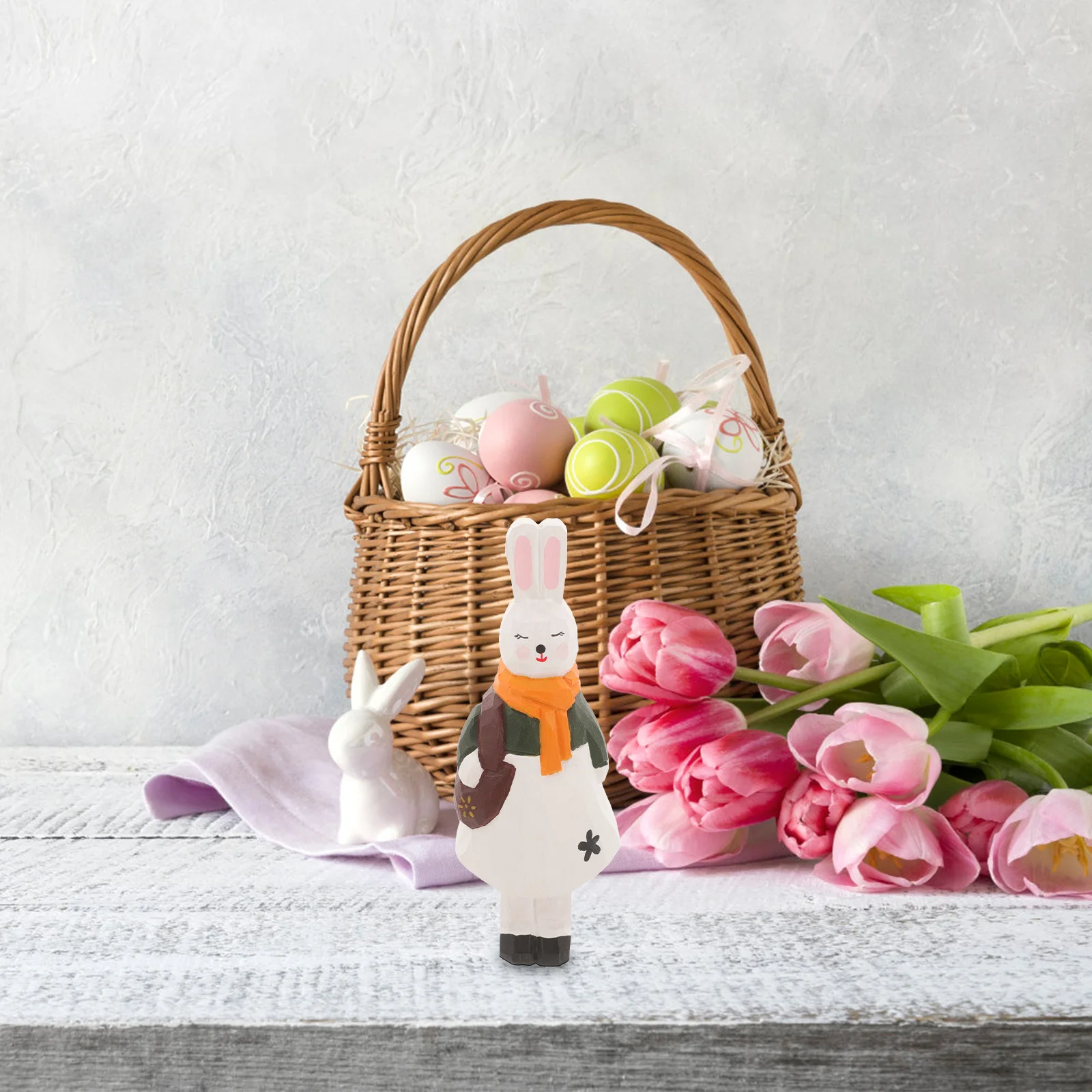 

Wooden Bunny Sculpture Bright Color Easter Rabbit Ornament Home Garden Decor Desktop Wood Bunny Figurine Wooden Carving Figurine
