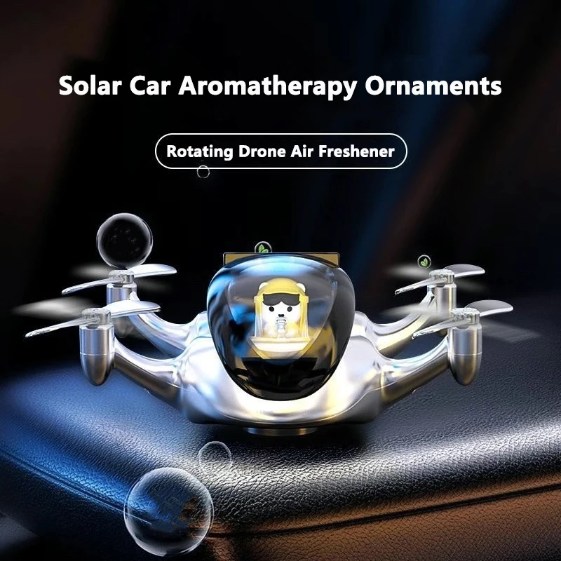 Solar Car Air Freshener Rotating Drone Car Aromatherapy Ornaments Microwave Molecular Machine Diffuser Car Interiors Decoration