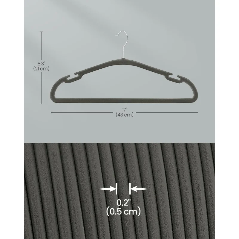 Cabides de veludo 50, cabides antiderrapantes, 17 x 8,3 polegadas, cabides com entalhes de ombros largos, barra de calças, 360 °     S