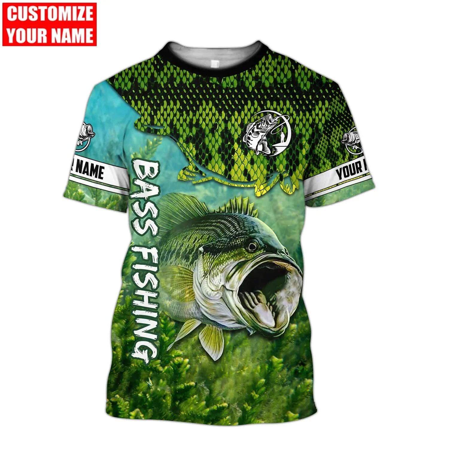 

Personalized Name BASS FISHING 3D All Over Printed Men's Fashion t shirt Summer Unisex Casual short sleeve T-shirt TX300