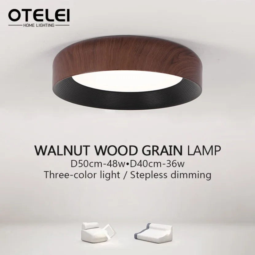 

Modern LED Ceiling Light Walnut Wood Grain Remote Control Dimming for Kitchen Bedroom Living Room Home Decoration Ceiling Lamp