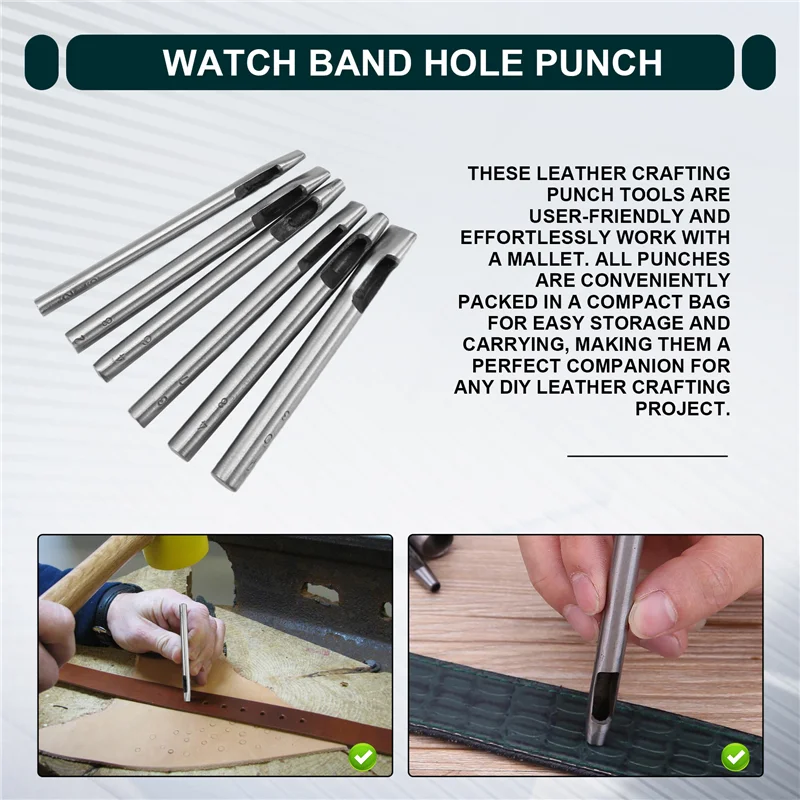 6 ขนาดรูปไข่ Hole Punch สําหรับหนัง 6 มม.-10 มม.หนัง Crafting Hand Punching ชุดเครื่องมือสําหรับหนัง Crafting-ABQU