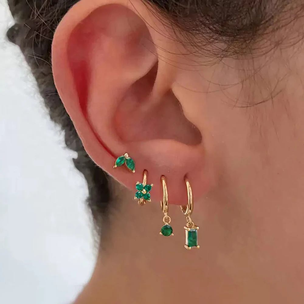 1 Pair Fashion Zirconia Petal Flower Hoop Earrings Set Gold Plated Pure Titanium Earring Piercing Jewelry Valentines Mom Gift