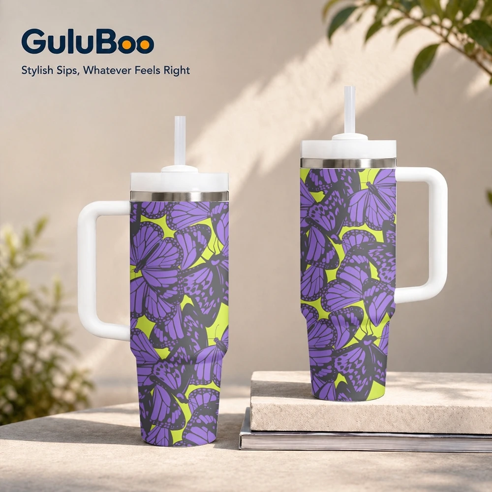 

Butterflies Vacuum Flasks 40oz Large Capacity Vacuum Flask Stainless Steel Tumbler with Handle Straw Leakproof Insulated Cup