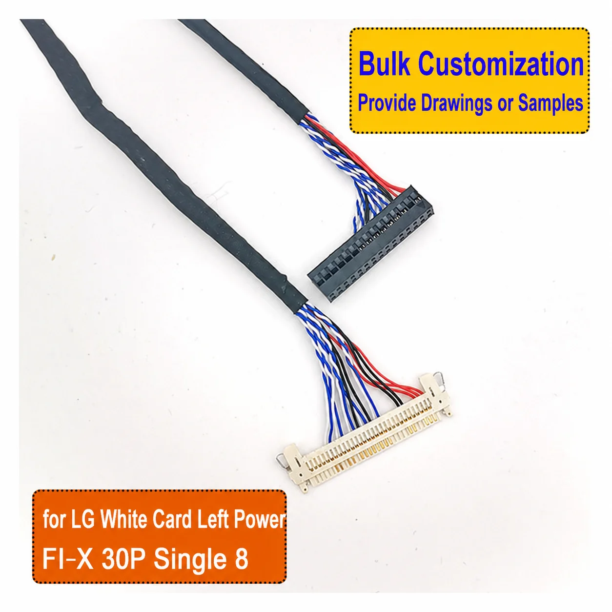 FIX30P 30P Single 8 Left Power Low-Resolution LVDS Display Cable 400mm 600mm for LG White Card 32 Inch LCD