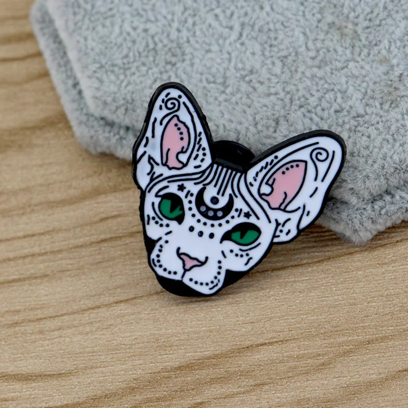 Mystical Cute Sphynx Cat Enamel Brooch Pins Badge Lapel Alloy Metal Fashion Jewelry Accessories Gifts