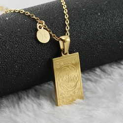 12 Constellations Tarot Necklace Stainless Steel Plating Gold Color Square Zodiac Sign Pendant Clavicle Chain for Women Jewelry