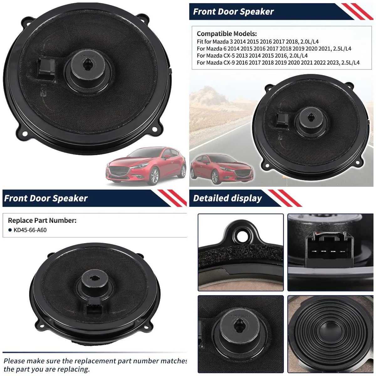 

9'' Front Door Speaker KD45-66-A60 for Mazda 3 2014-2018, Mazda 6 2014-2021, CX-5 2013-2016, CX-9 2016-2023