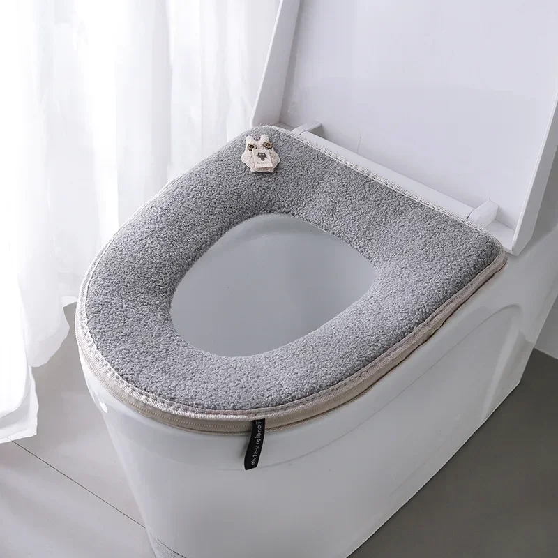 Toilet Seat Cute Teddy Velvet Toilet Seat Cover Winter Zipper Type Toilet Seat Warm Cover Gasket Accesorios Para Baño