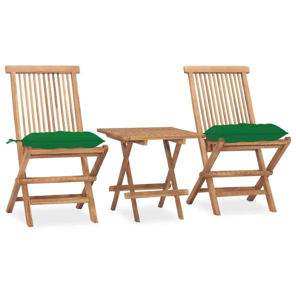 3-Piece Teak Wood Folding Patio Dining Set with Cushions - Outdoor Furniture