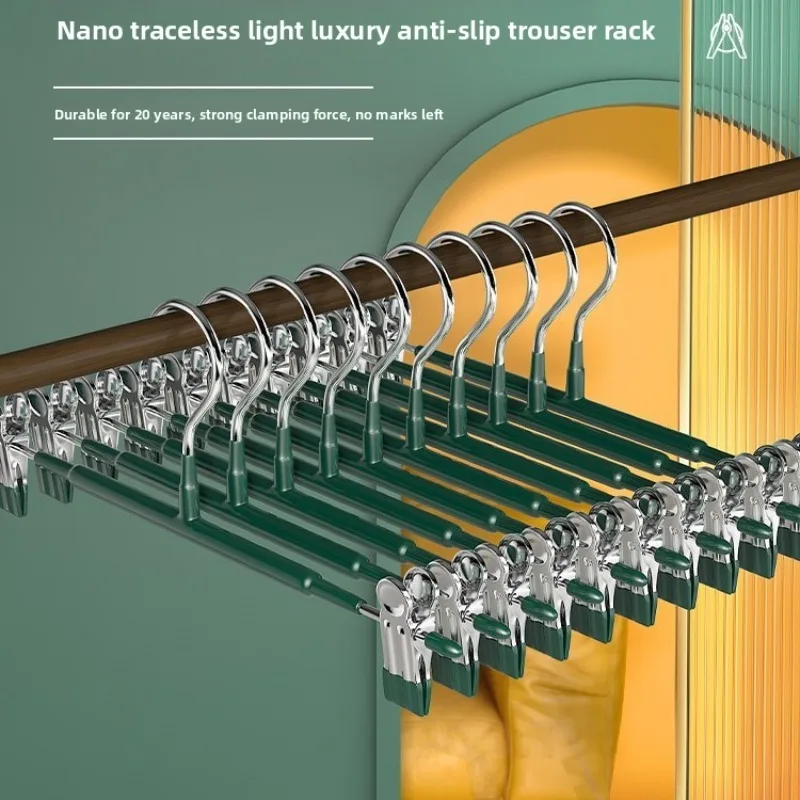 10Pcs Non-slip Stainless Steel Pants Hangers with Clips Trousers Skirt Hangers for Closet