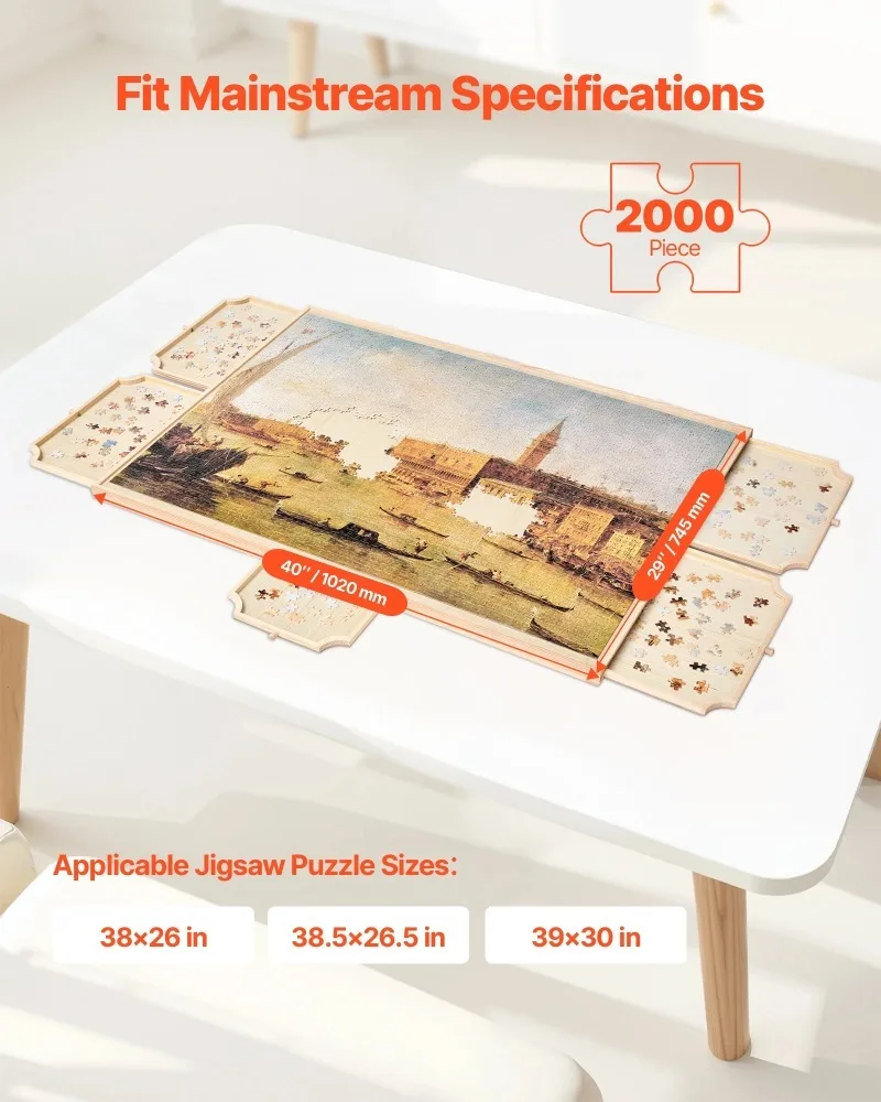 

【From China】 2000 Piece Rotating Puzzle Board with 5 Drawers and Cover 40x29 in Portable Wooden Table Jigsaw Puzzle for Adults