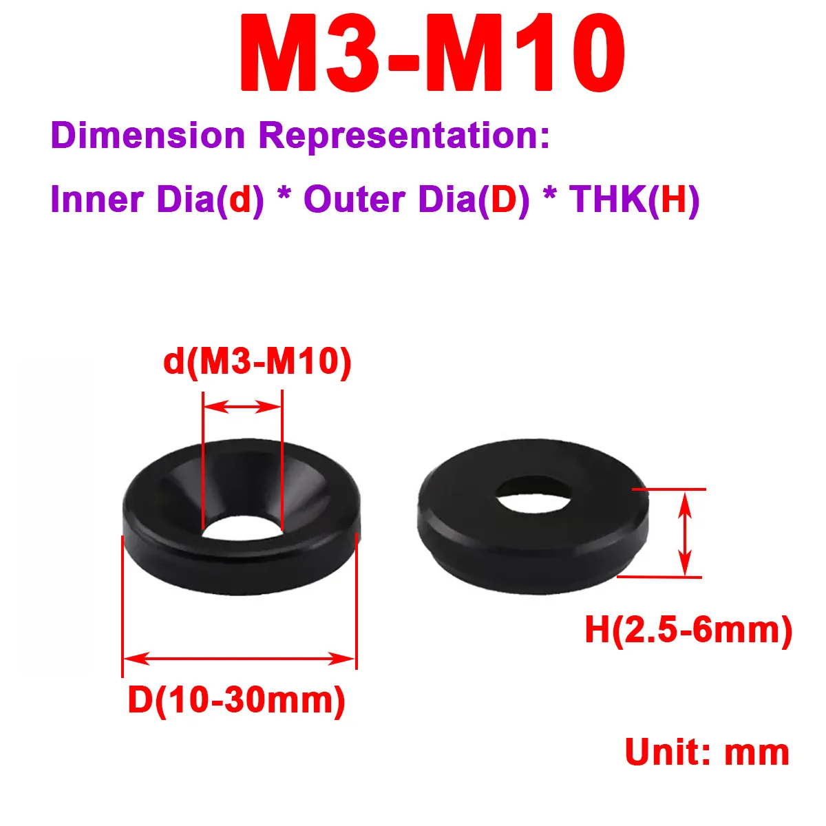 POM Sai Steel Nylon Plastic Concave Hole Fish Eye Wear Resistant Insulation Thickened Black Washer M3M4MM5M6