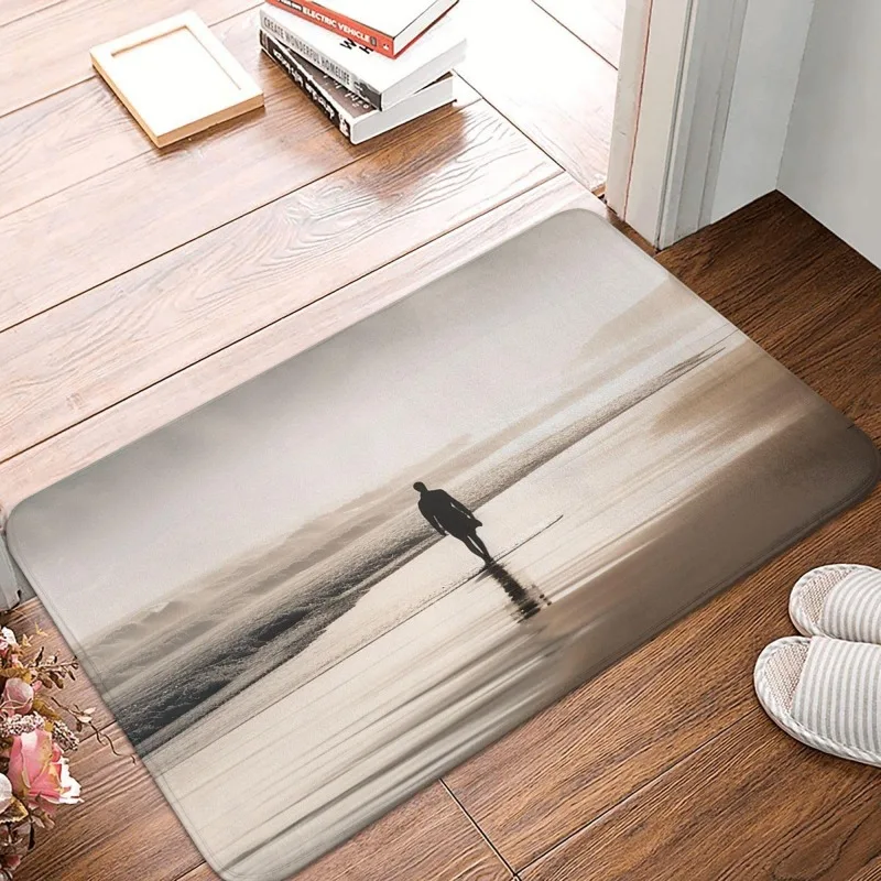 Elegant Printed Doormat Minimalist Beach Seaside Silhouette Scenery Art Floor Mat for Entryway Hall Indoors Outdoors Modern Home