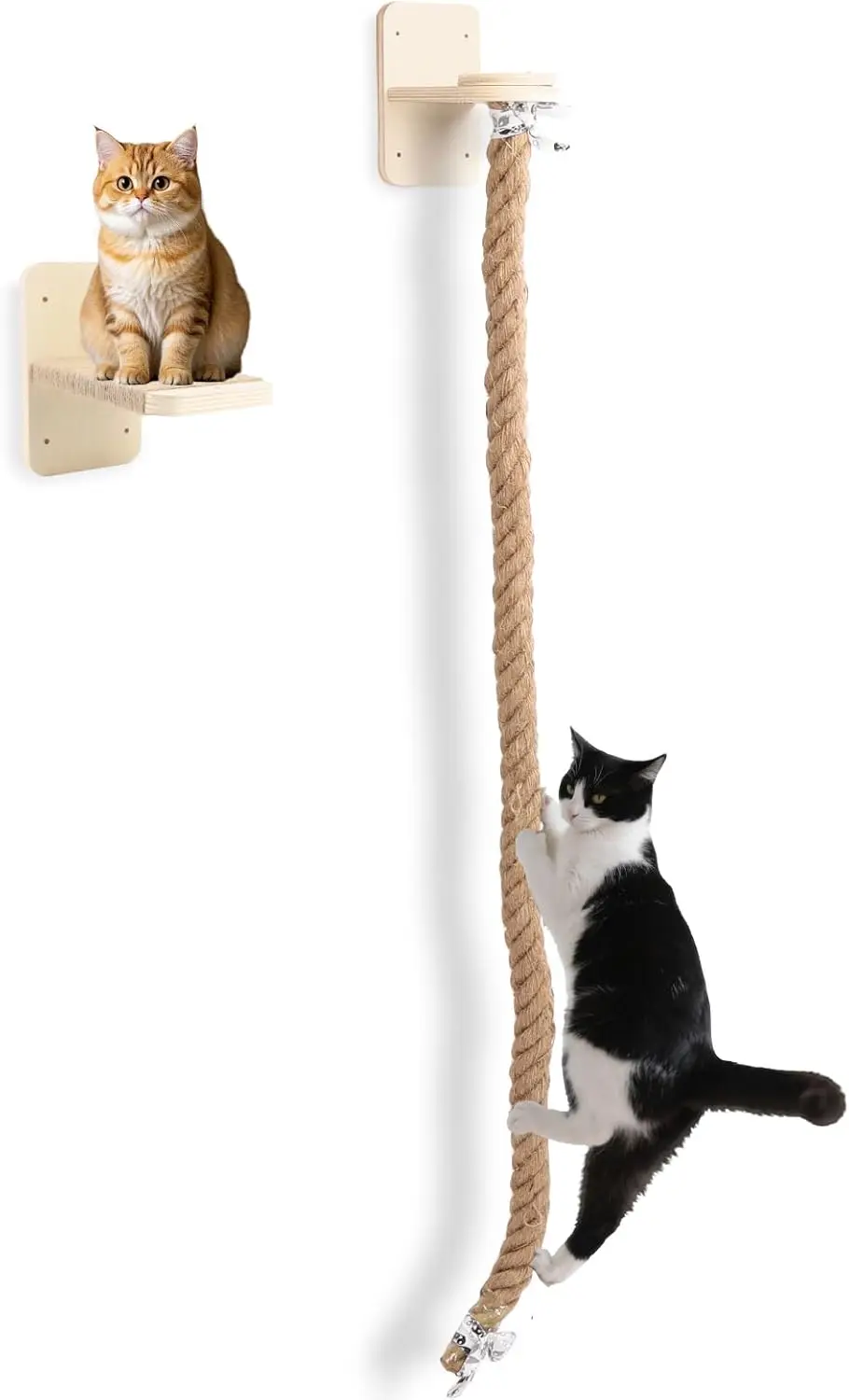 

Лестница для кошек ClimWall, настенная лестница для кошек, стойка для лазания с веревкой ClimRope длиной 59 дюймов, лестница для кошек с более большой и широкой основой для стен